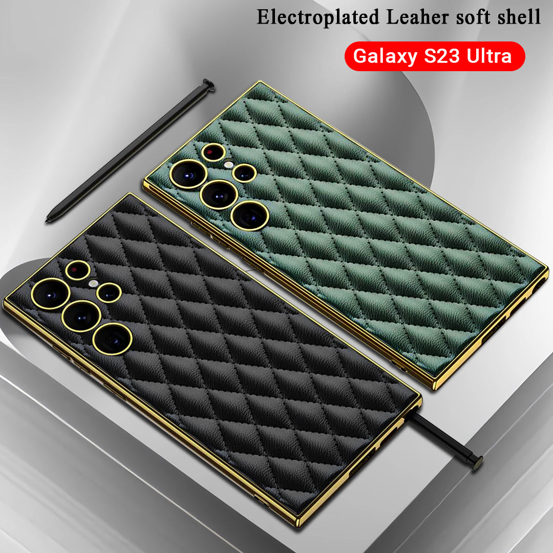 Galaxy S23 Ultra Electroplated Leather Soft Shell Shockproof Back Case