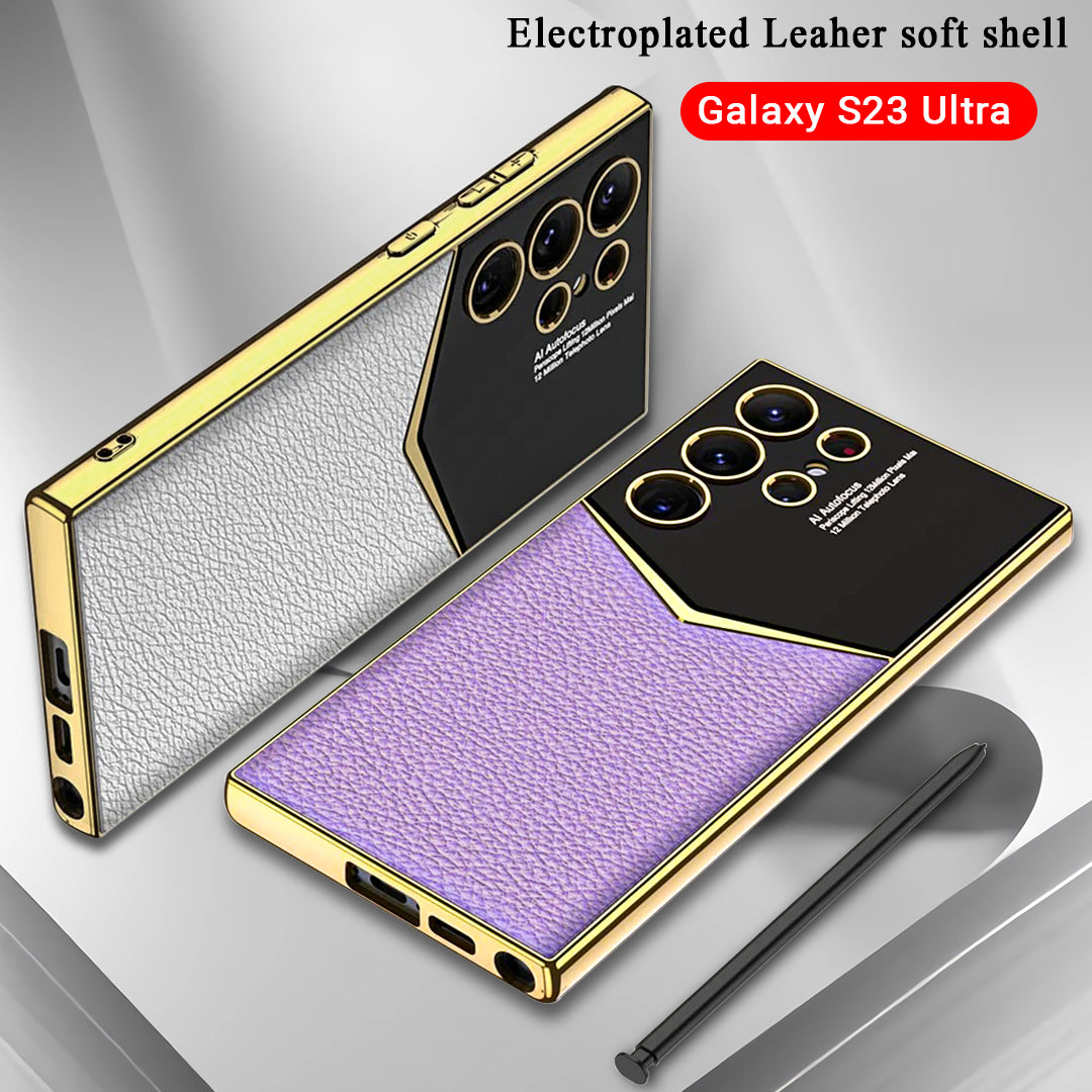 SAMSUNG GALAXY S23 ULTRA Gold ELECTROPLATED LEATHER CASE