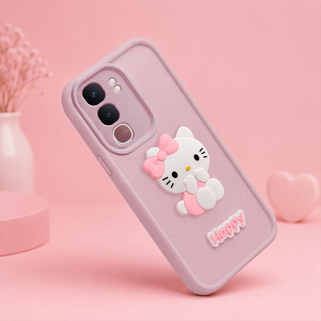 VIVO Y400 5G Soft Silicone 3D Hello Kitty character design Back Case with Camera Protection