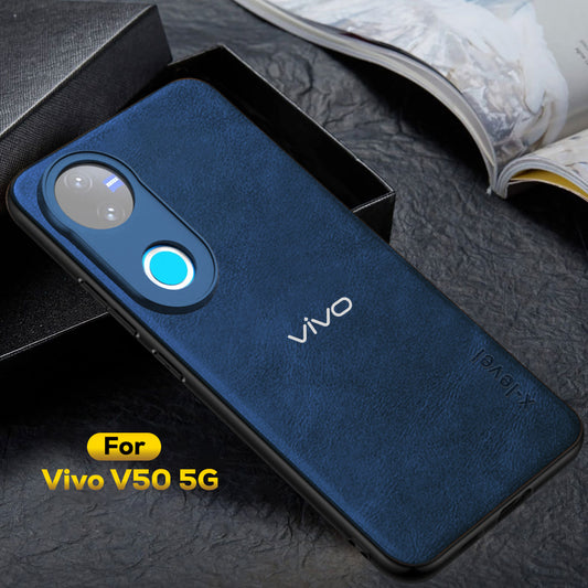 VIVO V50 5G Business Style PU LEATHER PROTECTIVE BACK CASE WITH CAMERA PROTECTION