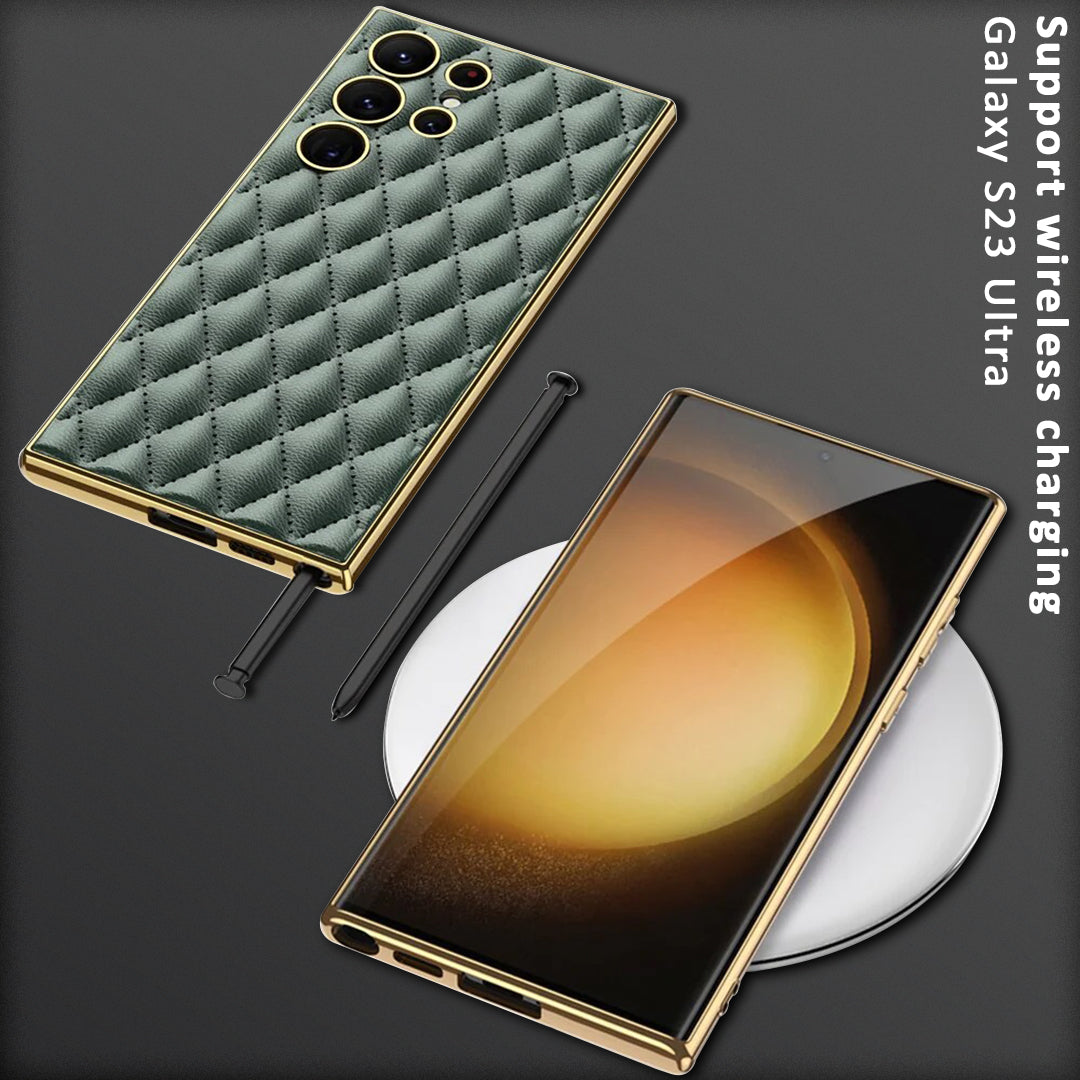 Galaxy S23 Ultra Electroplated Leather Soft Shell Shockproof Back Case