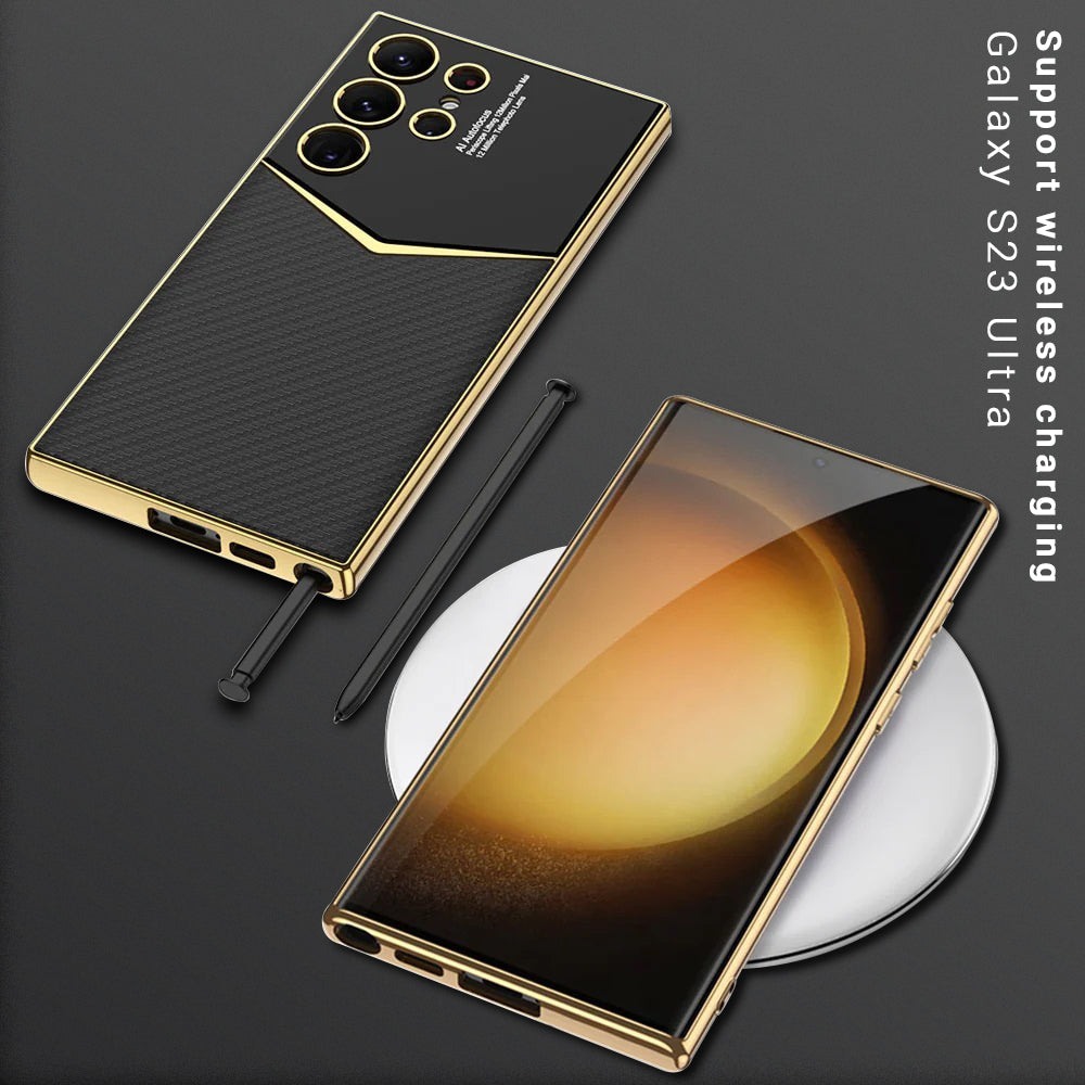 SAMSUNG GALAXY S23 ULTRA Gold ELECTROPLATED LEATHER CASE