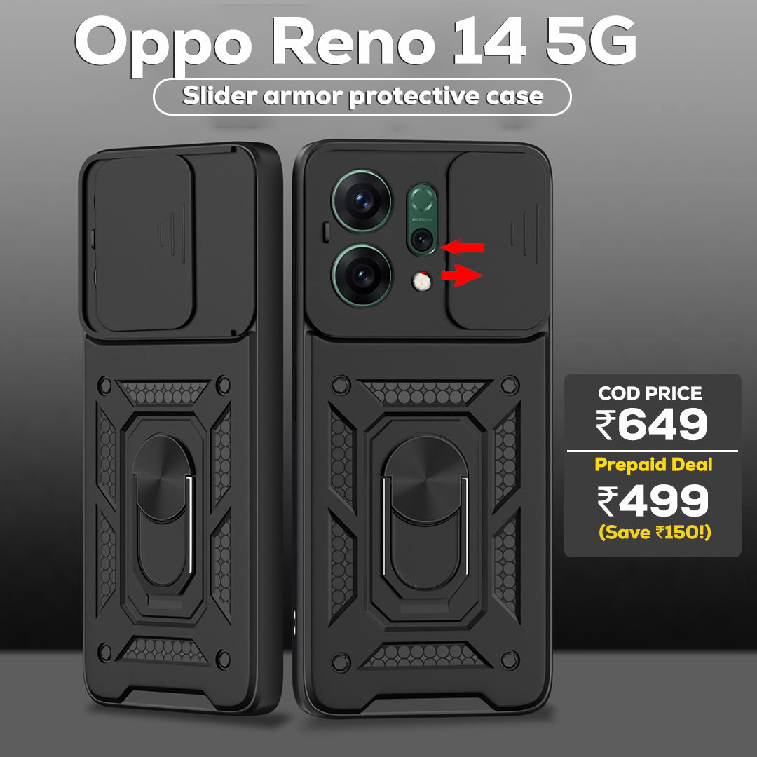 OPPO RENO 14 5G Armor Military-grade Case With Sliding Camera Cover & 360 Kickstand
