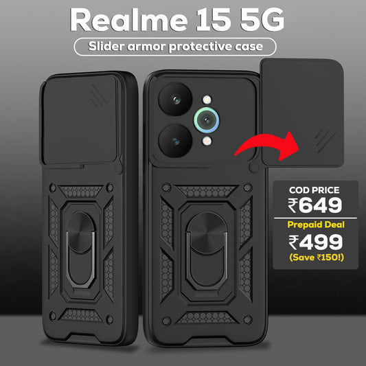 Realme 15 5G Armor Military-grade Case With Sliding Camera Cover & 360 Kickstand
