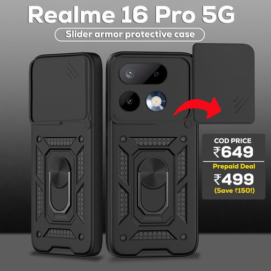 Realme 16 Pro 5G Armor Military-grade Case With Sliding Camera Cover & 360 Kickstand