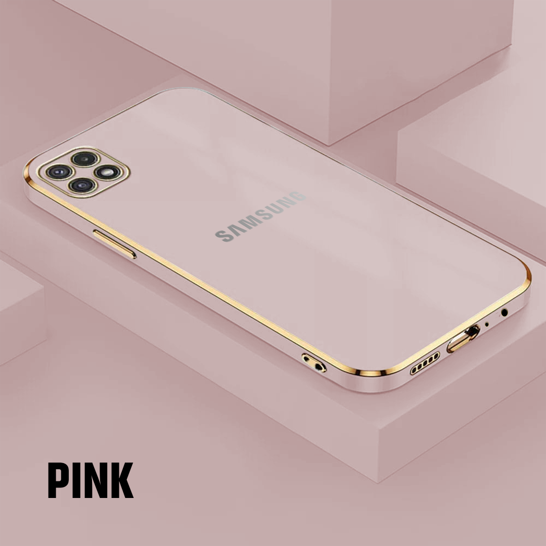 GALAXY A22 5G ULTRA-SHINE GOLD ELECTROPLATED LUXURIOUS BACK CASE WITH CAMERA PROTECTION