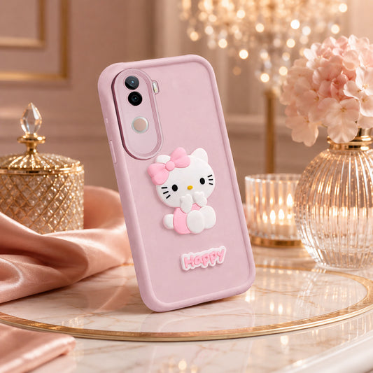 VIVO V40E 5G Soft Silicone 3D Hello Kitty character design Back Case with Camera Protection