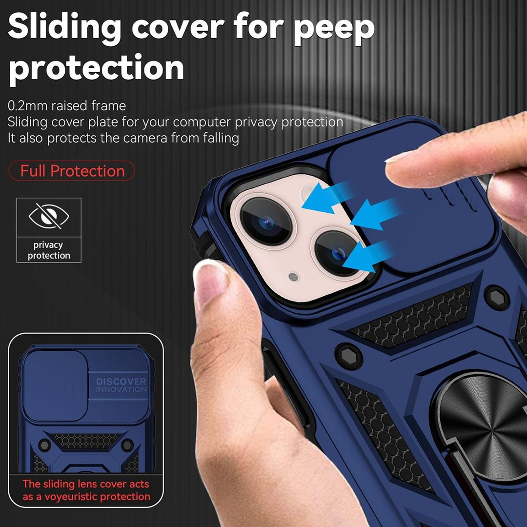 IPhone 15 5G Armor Military-grade Case With Sliding Camera Cover & 360 Kickstand