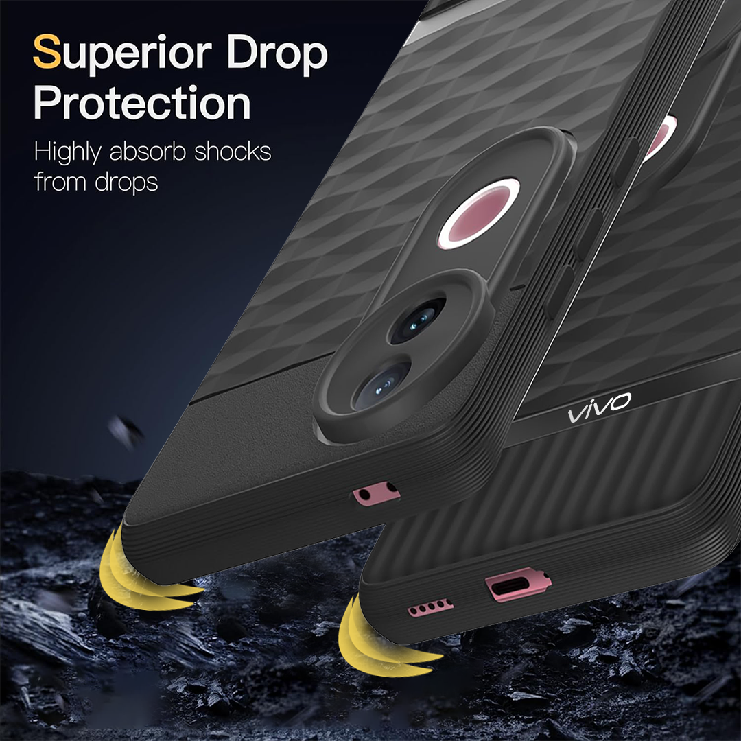 VIVO V50 5G 3D Hexa Cube Design Drop Protection | Camera Protection TPU Back Case