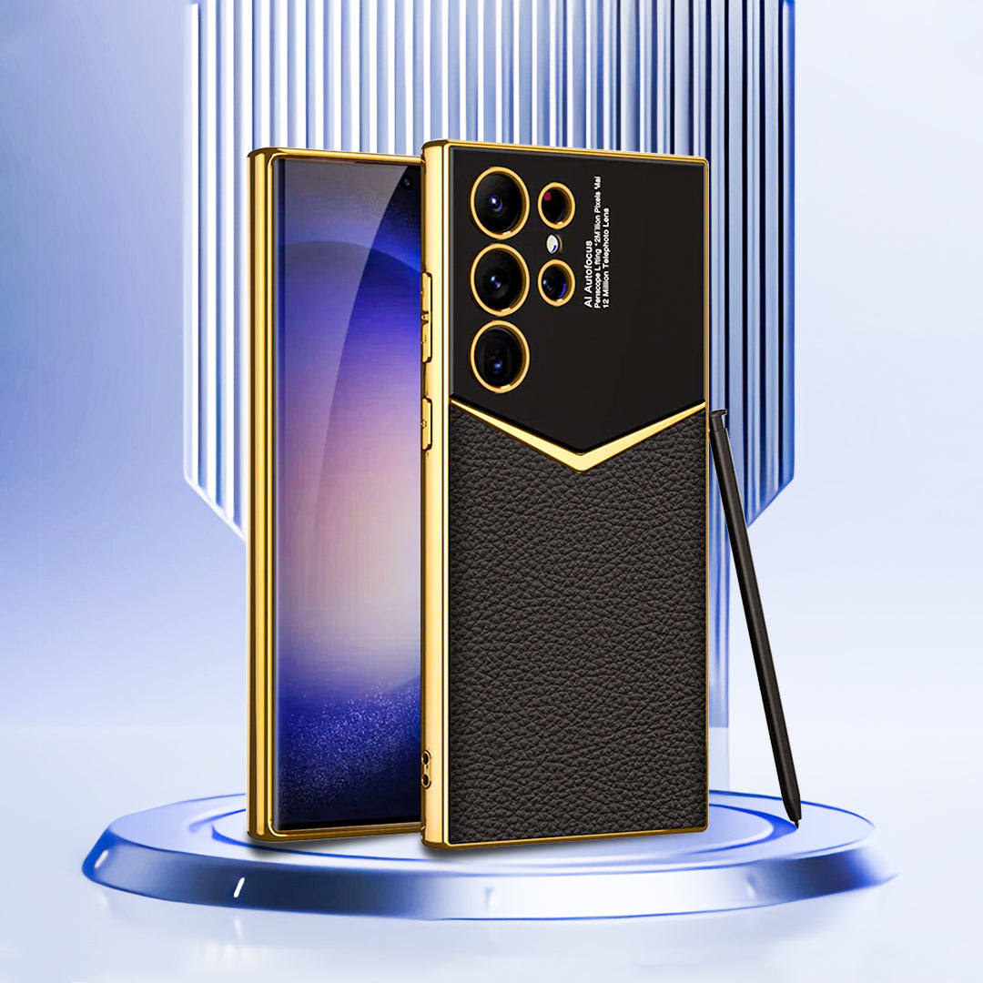 SAMSUNG GALAXY S23 ULTRA Gold ELECTROPLATED LEATHER CASE