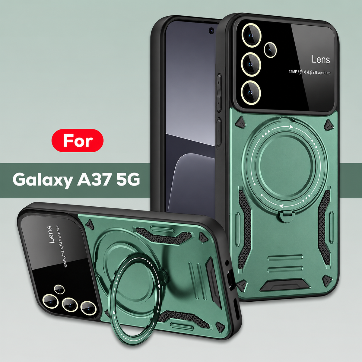 SAMSUNG GALAXY A37 5G Heavy Duty Rugged Shockproof Camera Lens Protector Phone Cover with Kickstand