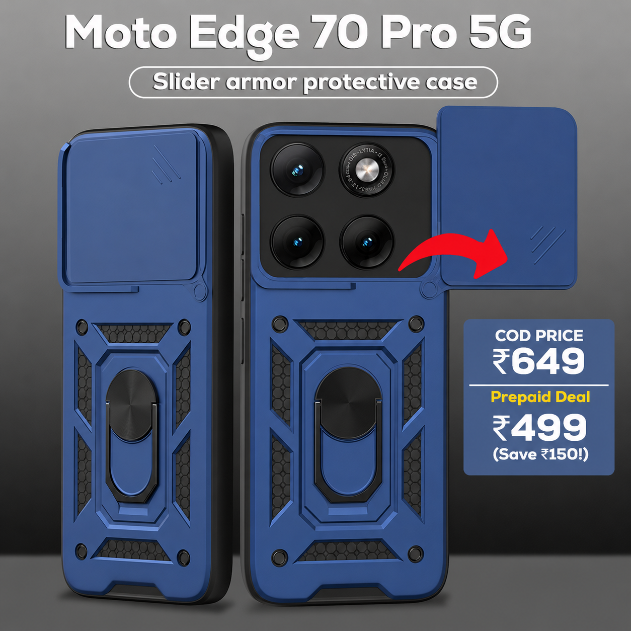MOTOROLA EDGE 70 PRO 5G Armor Military-grade Case With Sliding Camera Cover & 360 Kickstand
