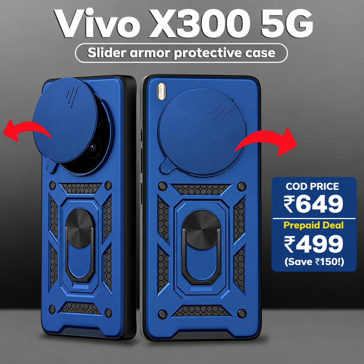VIVO X300 5G Armor Military-grade Case With Sliding Camera Cover & 360 Kickstand
