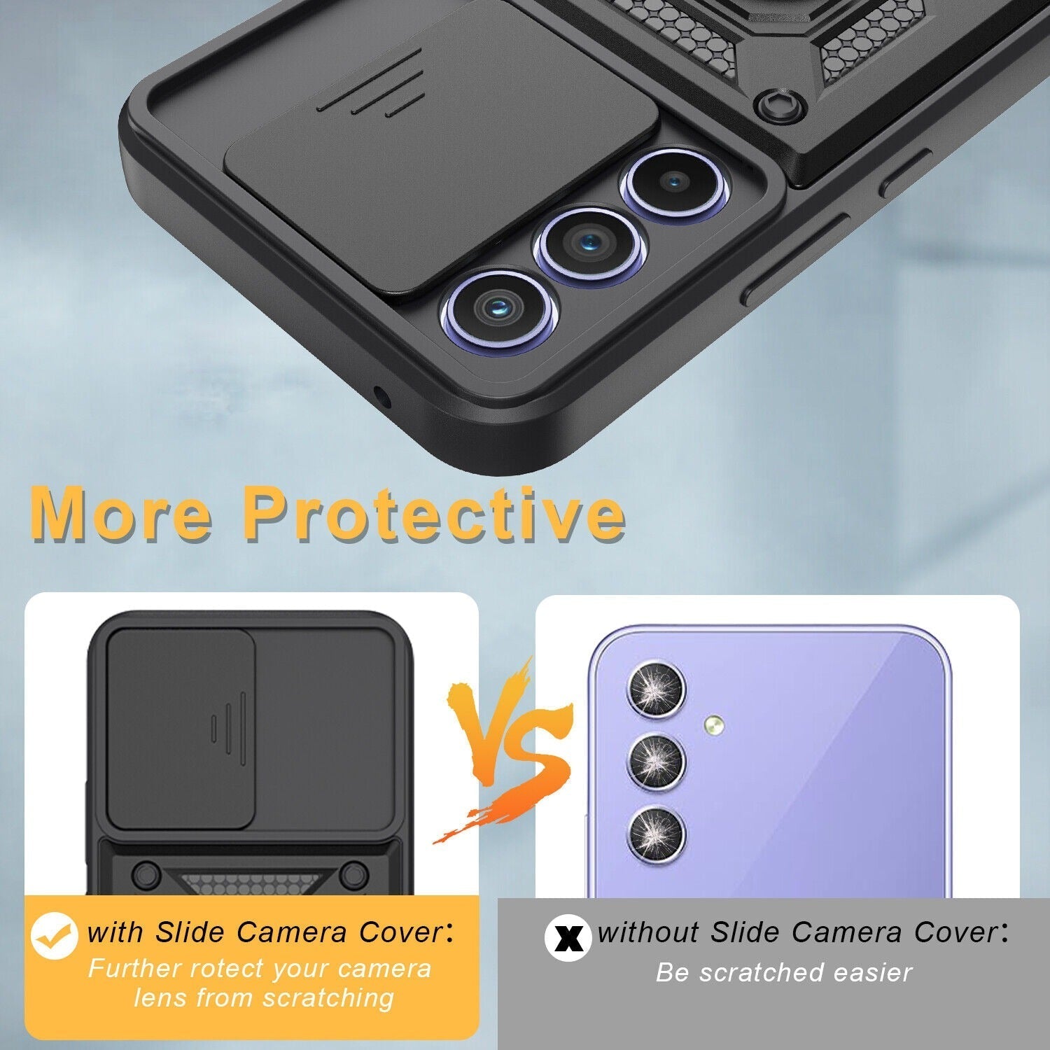 Galaxy S23 FE 5g Armor Military-grade Case With Sliding Camera Cover & 360 Kickstand-black