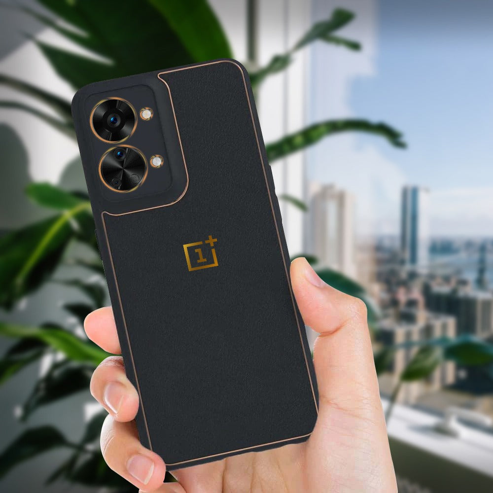 OnePlus NORD 2T 5G Gold Electroplating Leather Chrome Back Cover With Logo