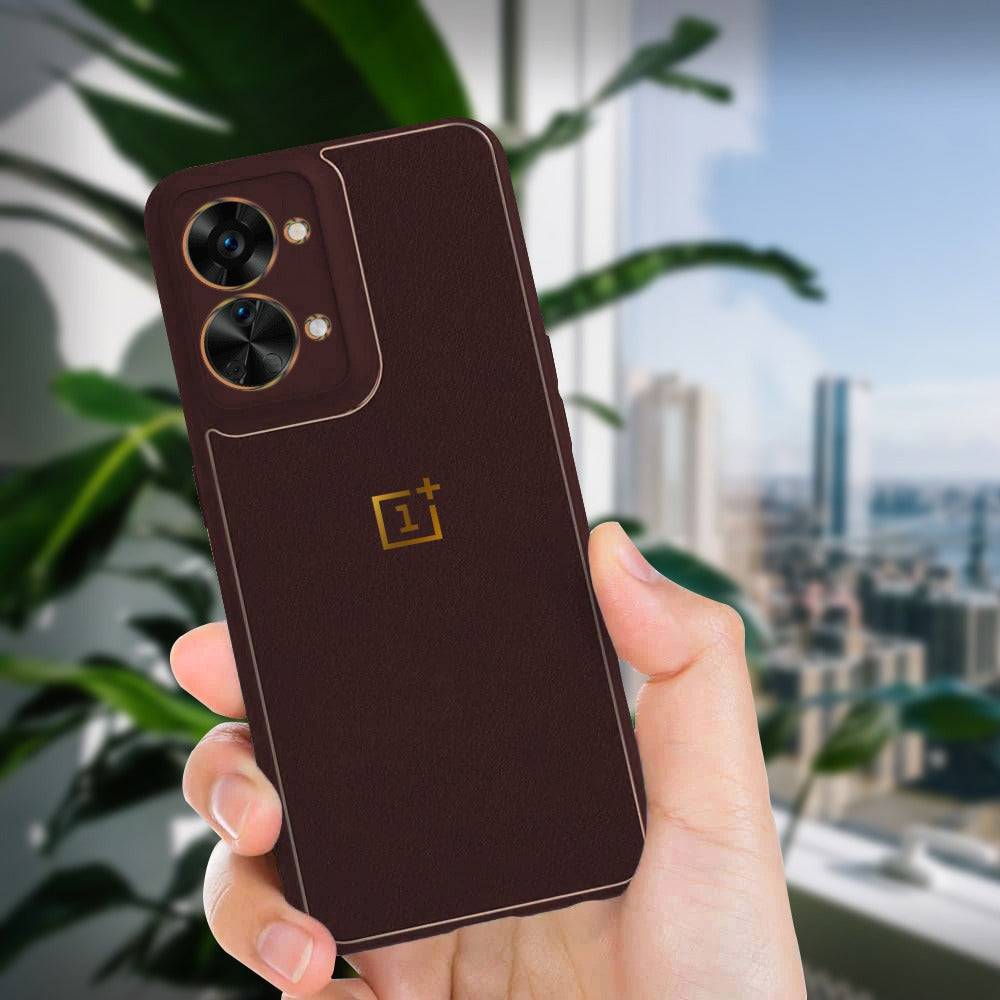 OnePlus NORD 2T 5G Gold Electroplating Leather Chrome Back Cover With Logo