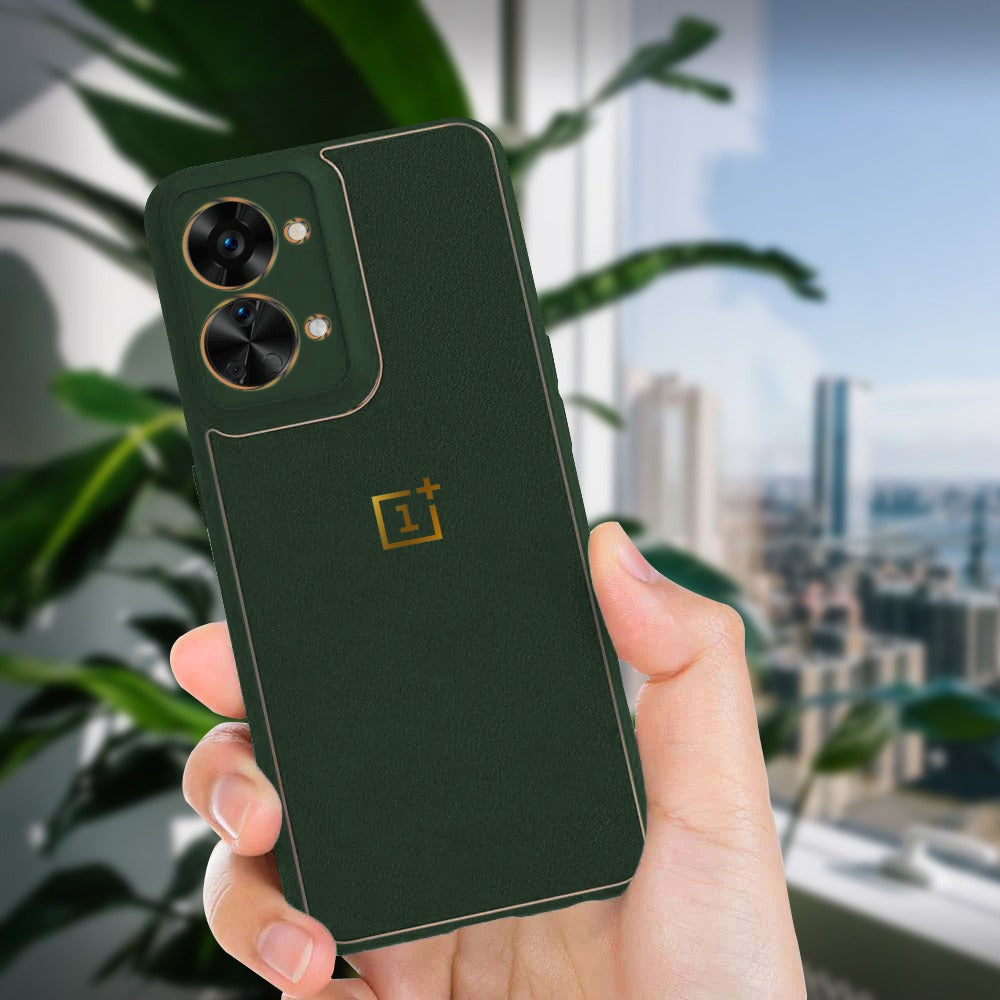 OnePlus NORD 2T 5G Gold Electroplating Leather Chrome Back Cover With Logo
