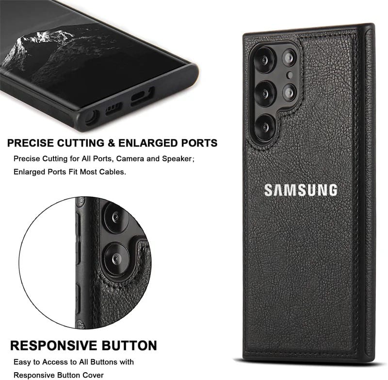 Galaxy S23 ULTRA 5G Drop Protection | Raised Camera Edges Protective Back Leather Case