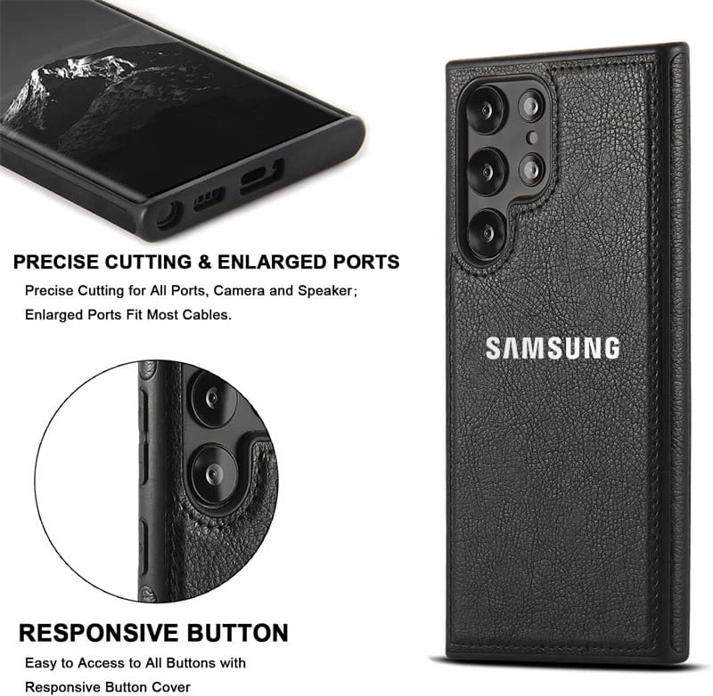 Galaxy S22 ULTRA 5G Drop Protection | Raised Camera Edges Protective Back Leather Case