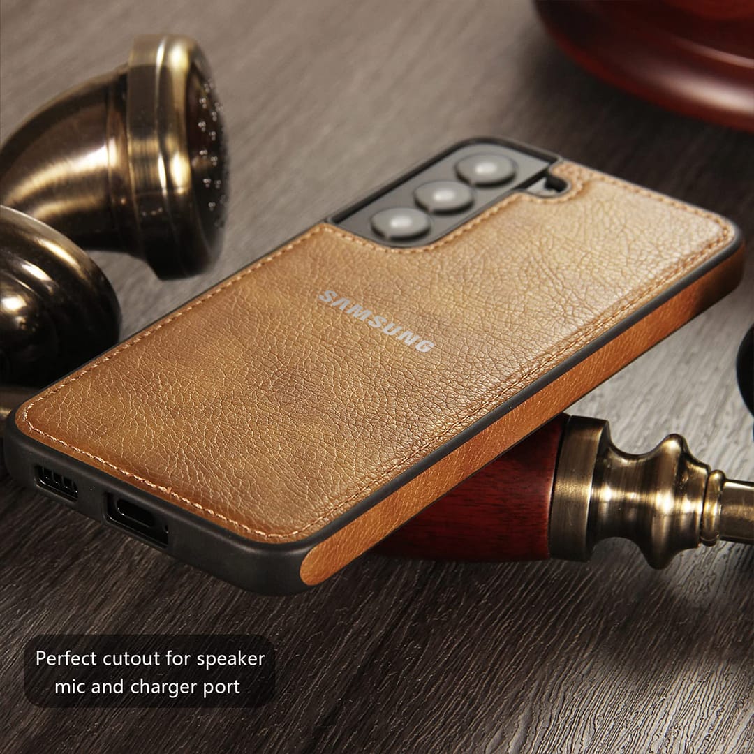 Galaxy S23 5G Drop Protection | Raised Camera Edges Protective Back Leather Case