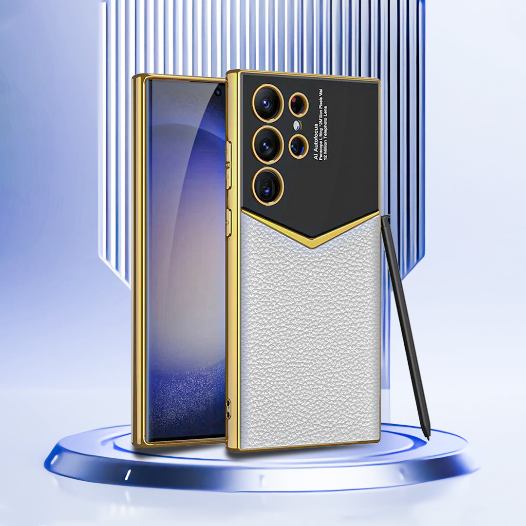 SAMSUNG GALAXY S23 ULTRA Gold ELECTROPLATED LEATHER CASE