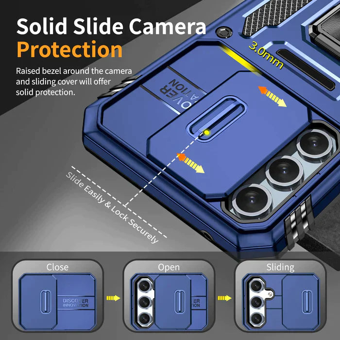 Galaxy A15 5g Armor Military-grade Case With Sliding Camera Cover & 360 Kickstand-black