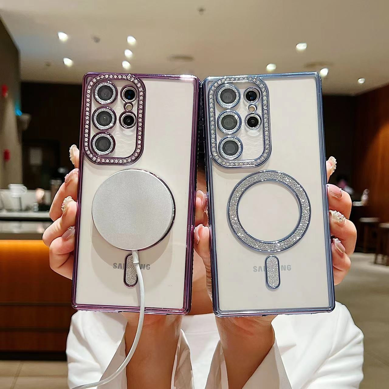 Samsung Galaxy S22/S23/S24 Ultra 5G Diamond Gradient Plated MagSafe TPU With Camera Lens Protection Phone Case