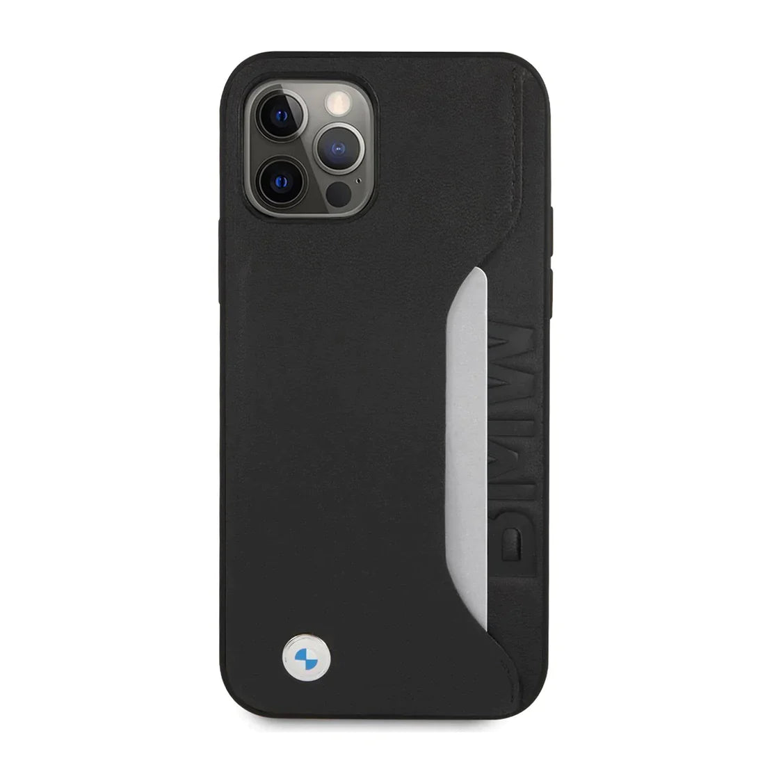 iPhone 14 Series Leather Wordmark Card Slot Back Case-BMW