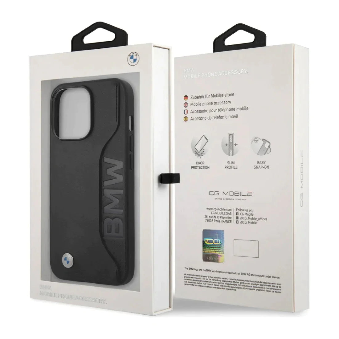iPhone 14 Series Leather Wordmark Card Slot Back Case-BMW