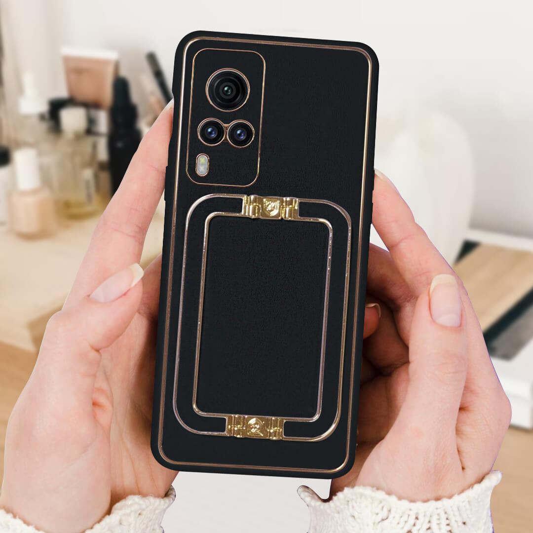 Vivo X60 Luxe Design PU Leather Back Case With Back Stand