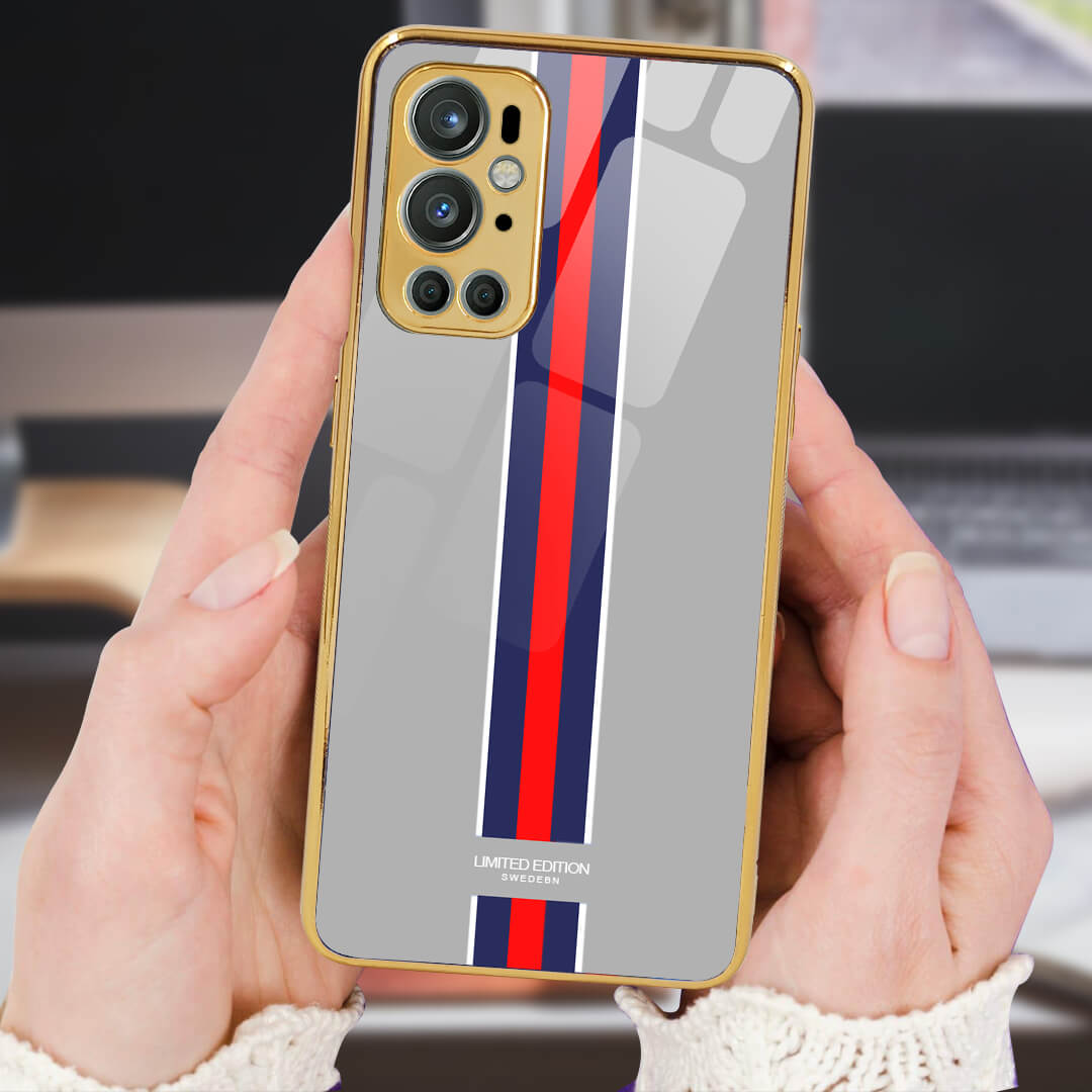 Tempered Shop- OnePlus 9 Pro Designer Pattern Glass Protective Case/Cover(grey-strip)