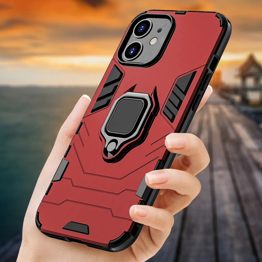 iPhone 12 Black Panther Metal Bracket Shockproof Protective Back Case