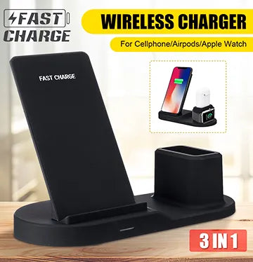 3 in 1 Wireless Charger station Compatible With Samsung Galaxy and iPhone Devices