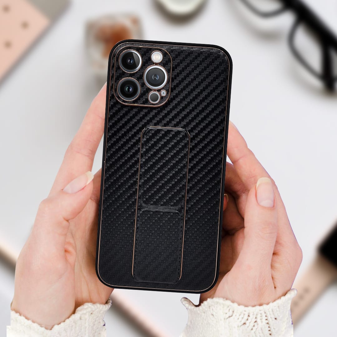 Tempered Shop- iPhone13/iPhone13 pro/iPhone 13 pro-max Carbon Leather with Back Stand case