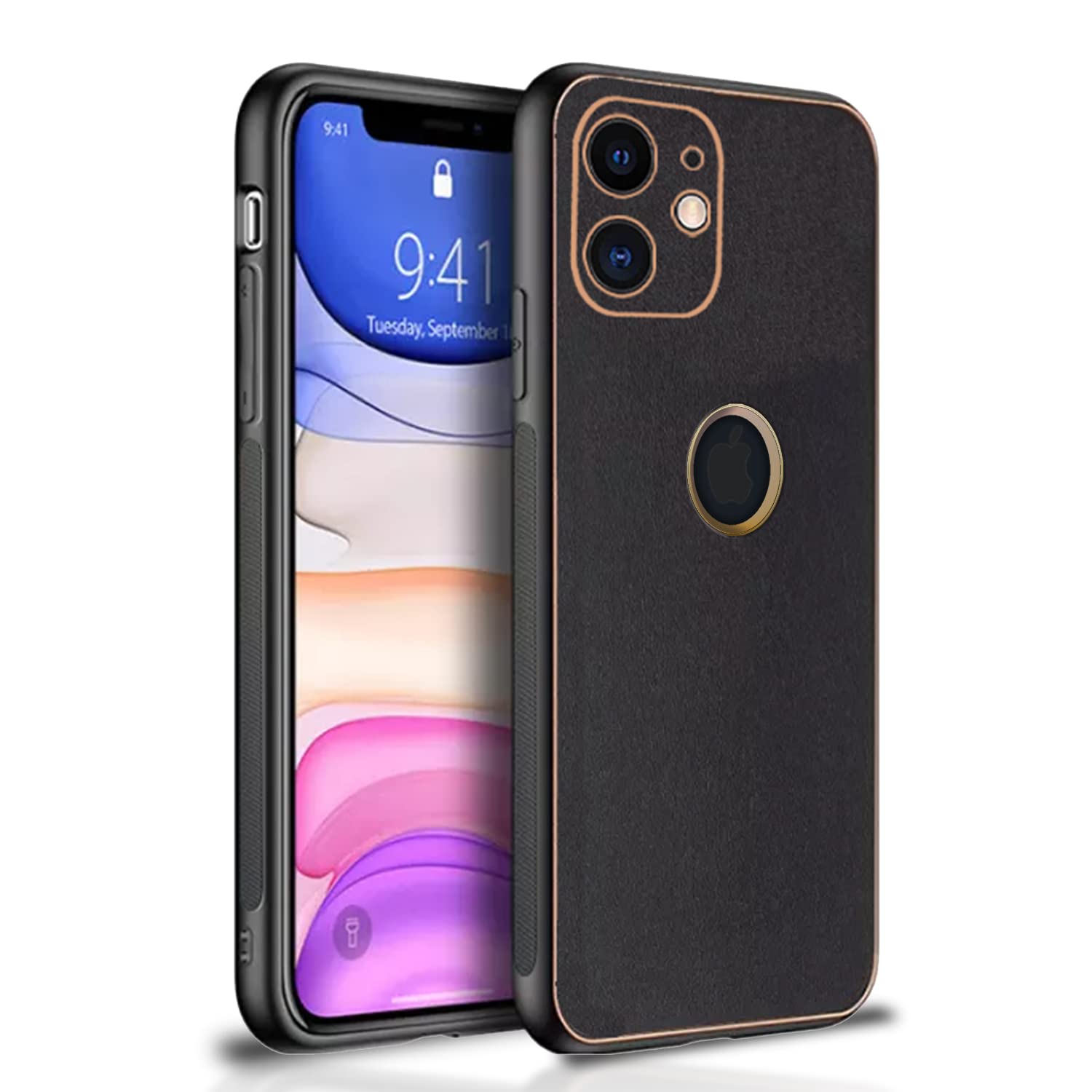 Tempered Shop-iPhone 12 Gold Electroplating Leather Chrome Back Cover