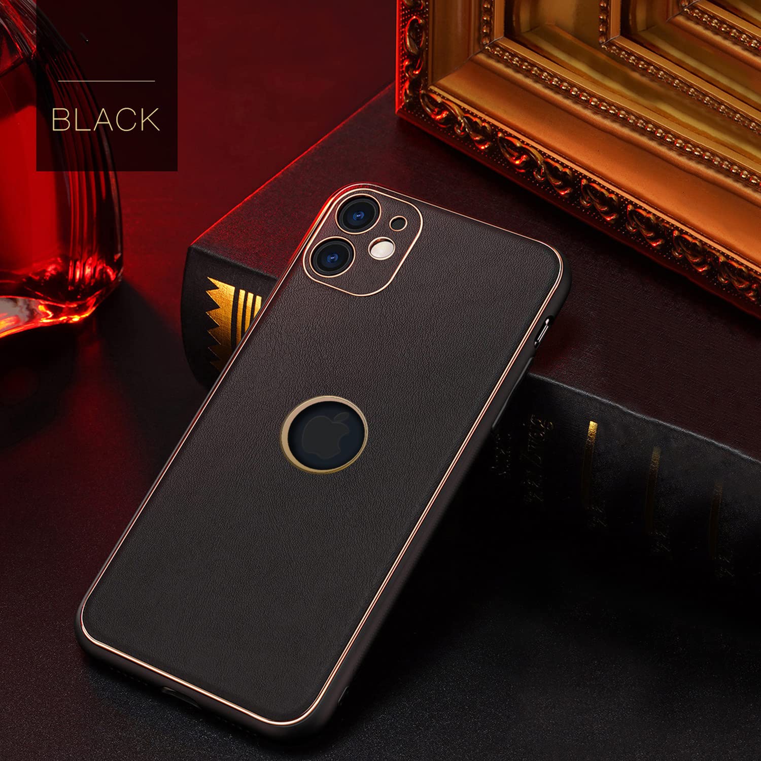 Tempered Shop-iPhone 12 Gold Electroplating Leather Chrome Back Cover