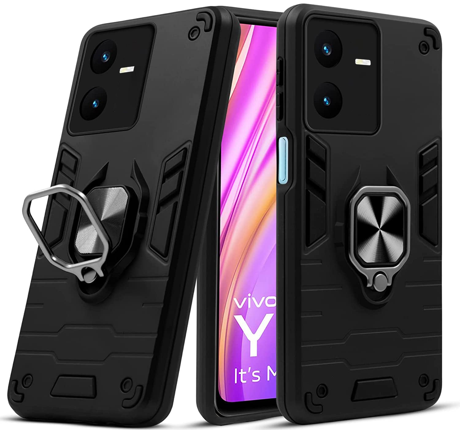 Vivo Y22 Black Panther Metal Bracket Shockproof Protective Back Case