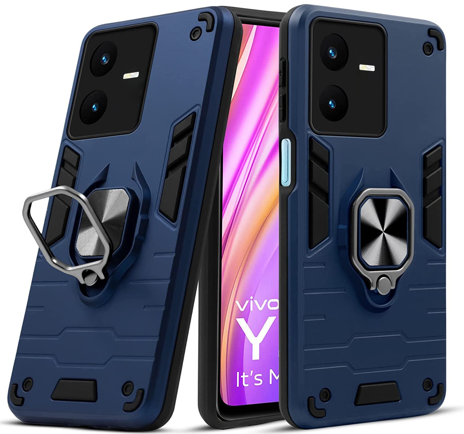 Vivo Y22 Black Panther Metal Bracket Shockproof Protective Back Case