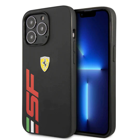 IPHONE 14/14 PRO/14 PRO MAX - LEATHER CASE PRINTED BIG SF LOGO - FERRARI
