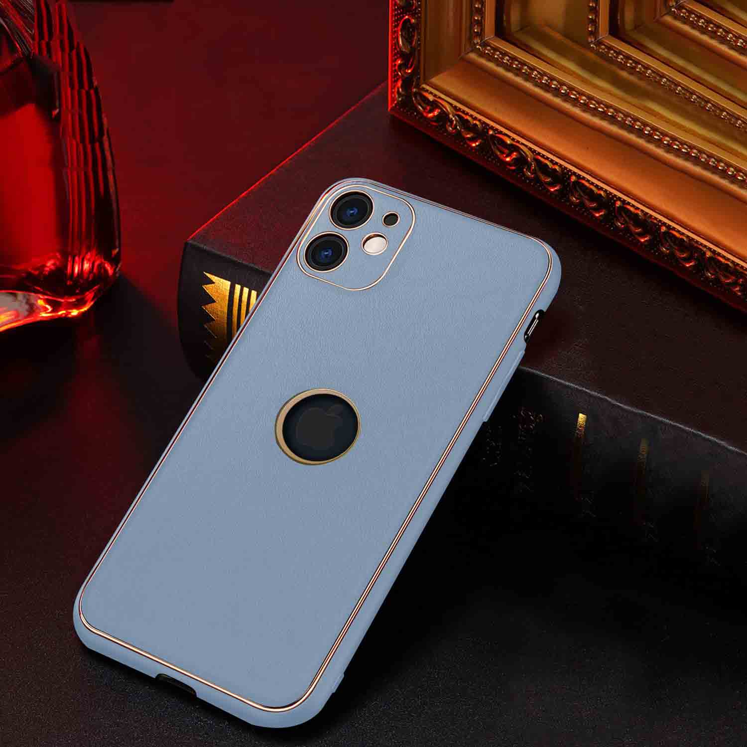 Tempered Shop-iPhone 12 Gold Electroplating Leather Chrome Back Cover