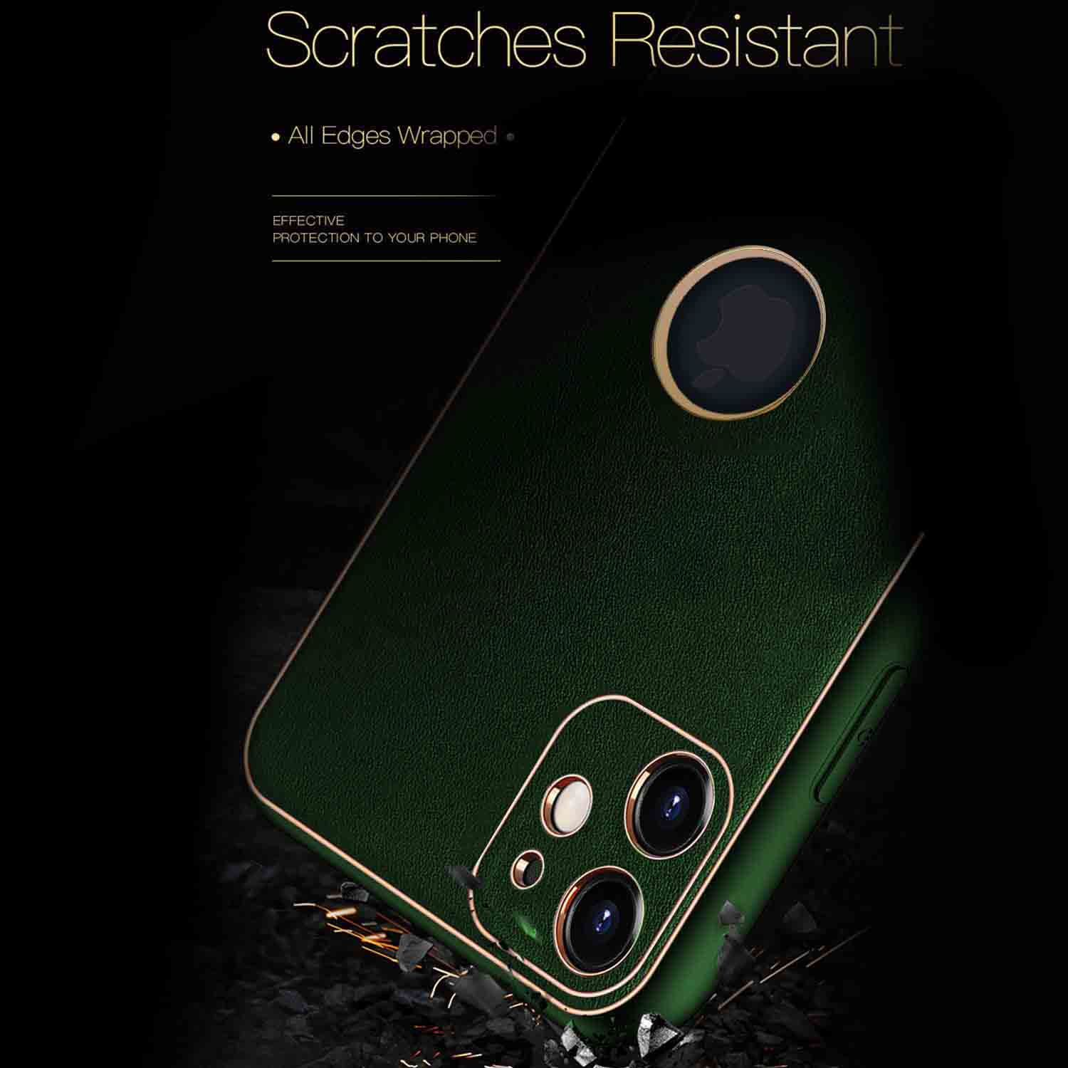 Tempered Shop-iPhone 12 Gold Electroplating Leather Chrome Back Cover