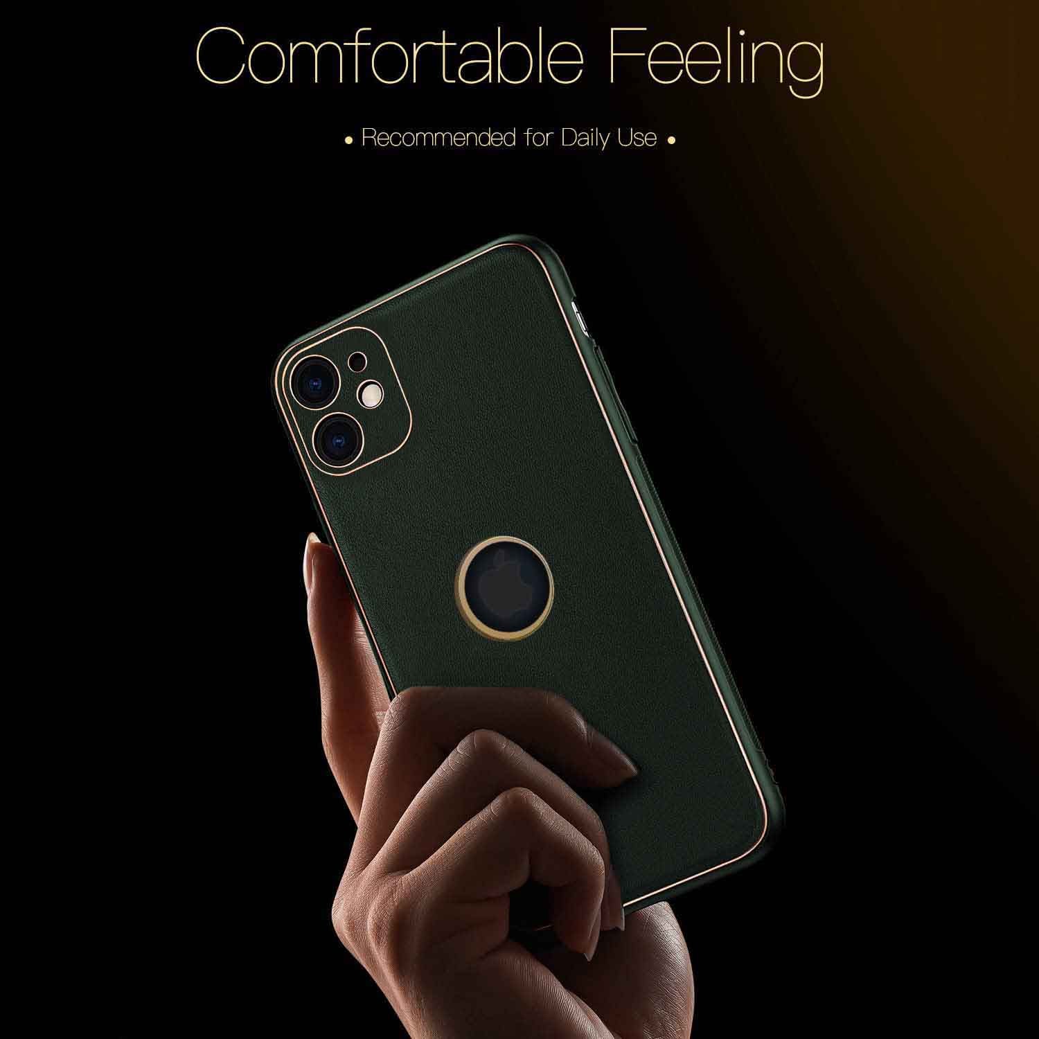 Tempered Shop-iPhone 12 Gold Electroplating Leather Chrome Back Cover