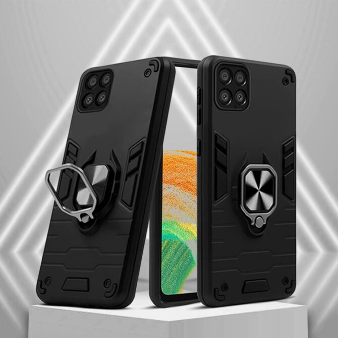 Galaxy A22 5G Black Panther Metal Bracket Shockproof Protective Back Case