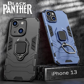 iPhone 13 Black Panther Metal Bracket Shockproof Protective Back Case