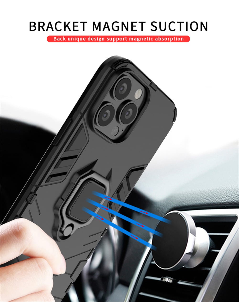 iPhone 12 Black Panther Metal Bracket Shockproof Protective Back Case