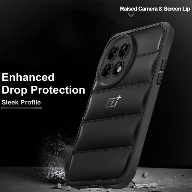 Luxurious Leather Stitched Protective Back Case For OnePlus Series-Black