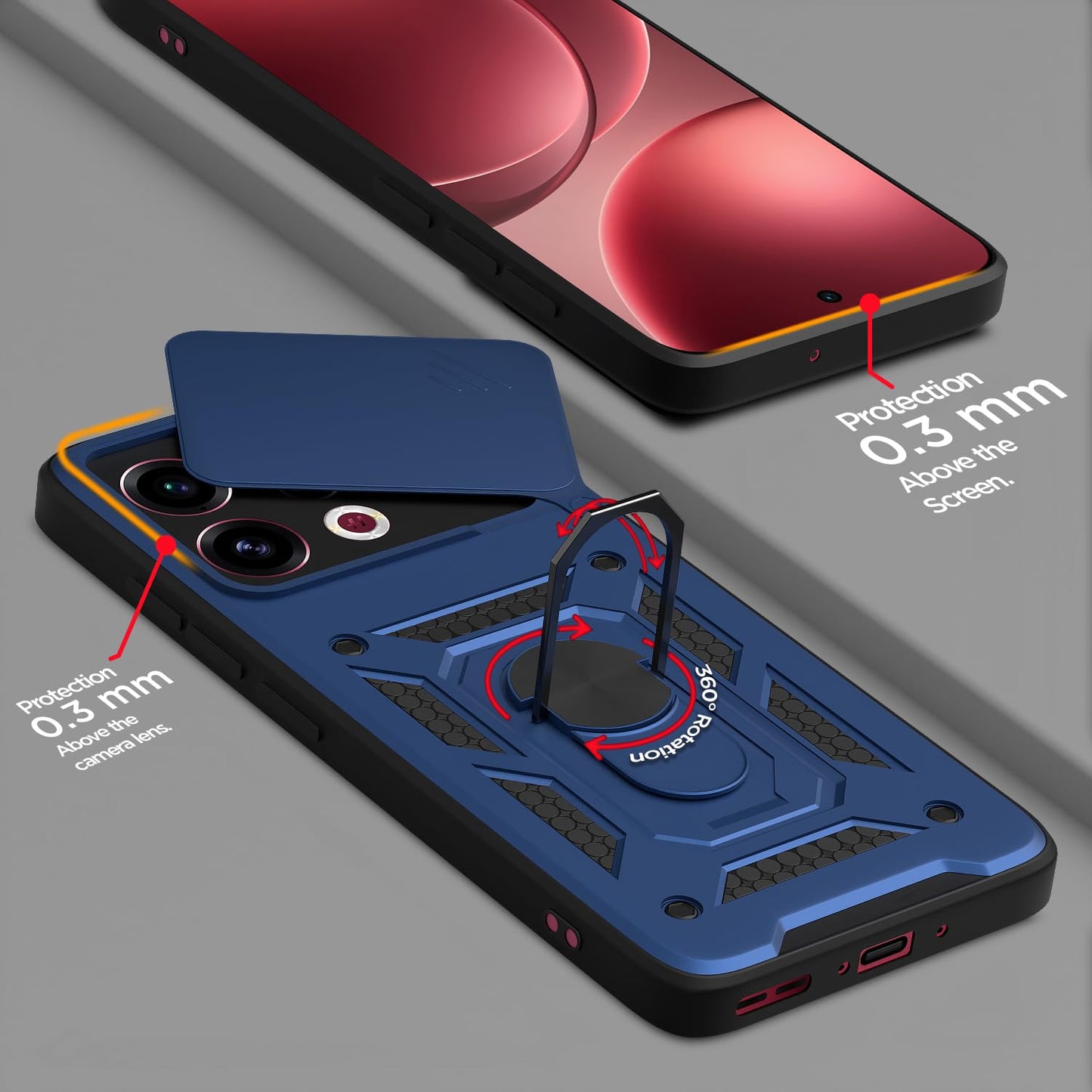 Oppo FIND X9 5G Armor Military-grade Case With Sliding Camera Cover & 360 Kickstand