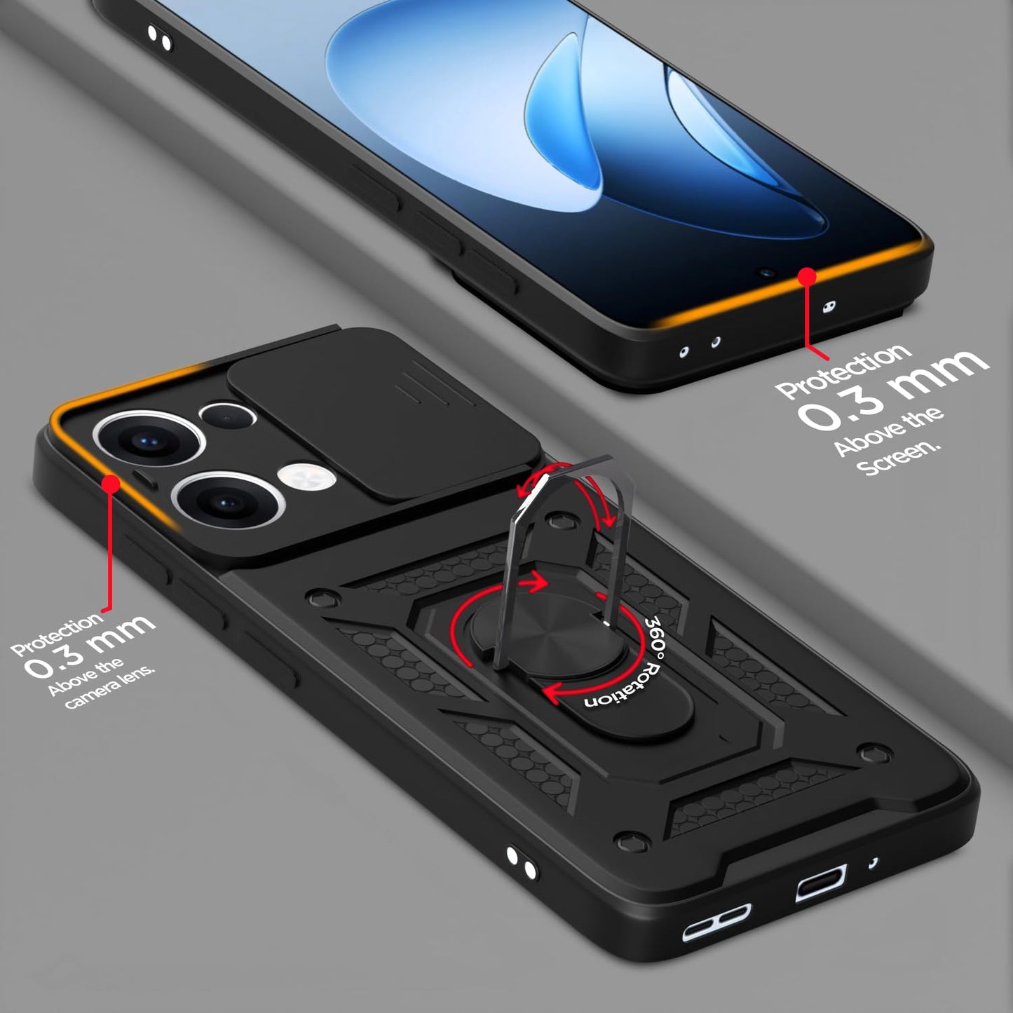 OPPO RENO 15 PRO MINI 5G Armor Military-grade Case With Sliding Camera Cover & 360 Kickstand