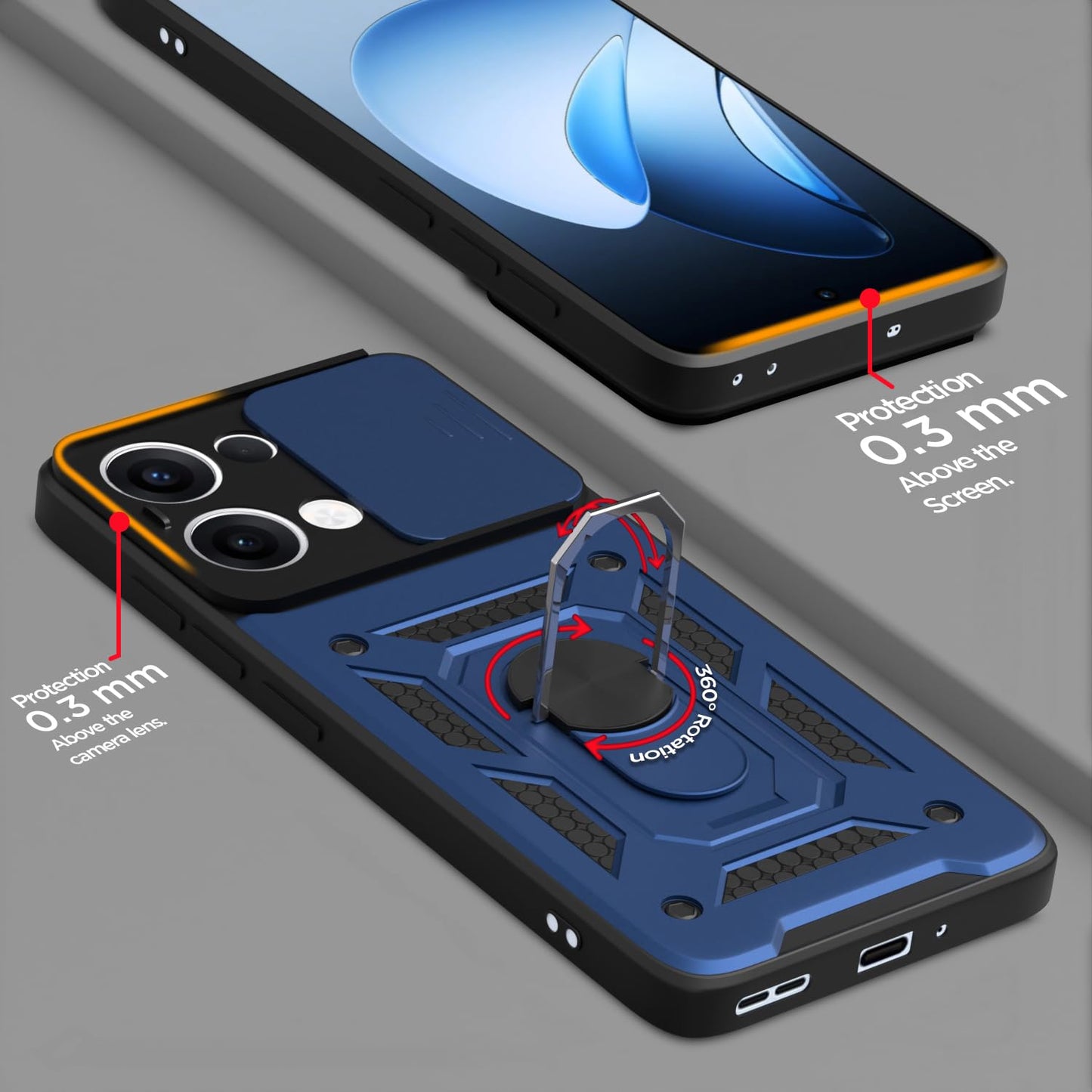 OPPO RENO 15 PRO MINI 5G Armor Military-grade Case With Sliding Camera Cover & 360 Kickstand