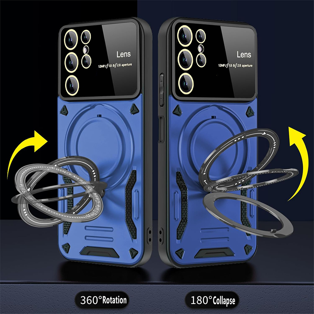 SAMSUNG GALAXY S23 Ultra 5G Heavy Duty Rugged Shockproof Camera Lens Protector Phone Cover with Kickstand